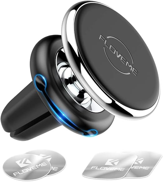 FLOVEME Magnetic Car Phone Holder, Portable Car Holder with Air Vent 360?Â° Rotation Magnet for iPhone and Other Smartphones, 5 Metal Plates