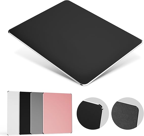 HONKID Hard Metal Mouse Pad Aluminum Solid Mousepad with Rubber Base Black