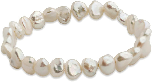 Secret & You Keshi Natural Freshwater Barocca Cultured Pearls Women's Bracelet Natural Colour - 18cm Elastic Bracelet, Rubber nylon