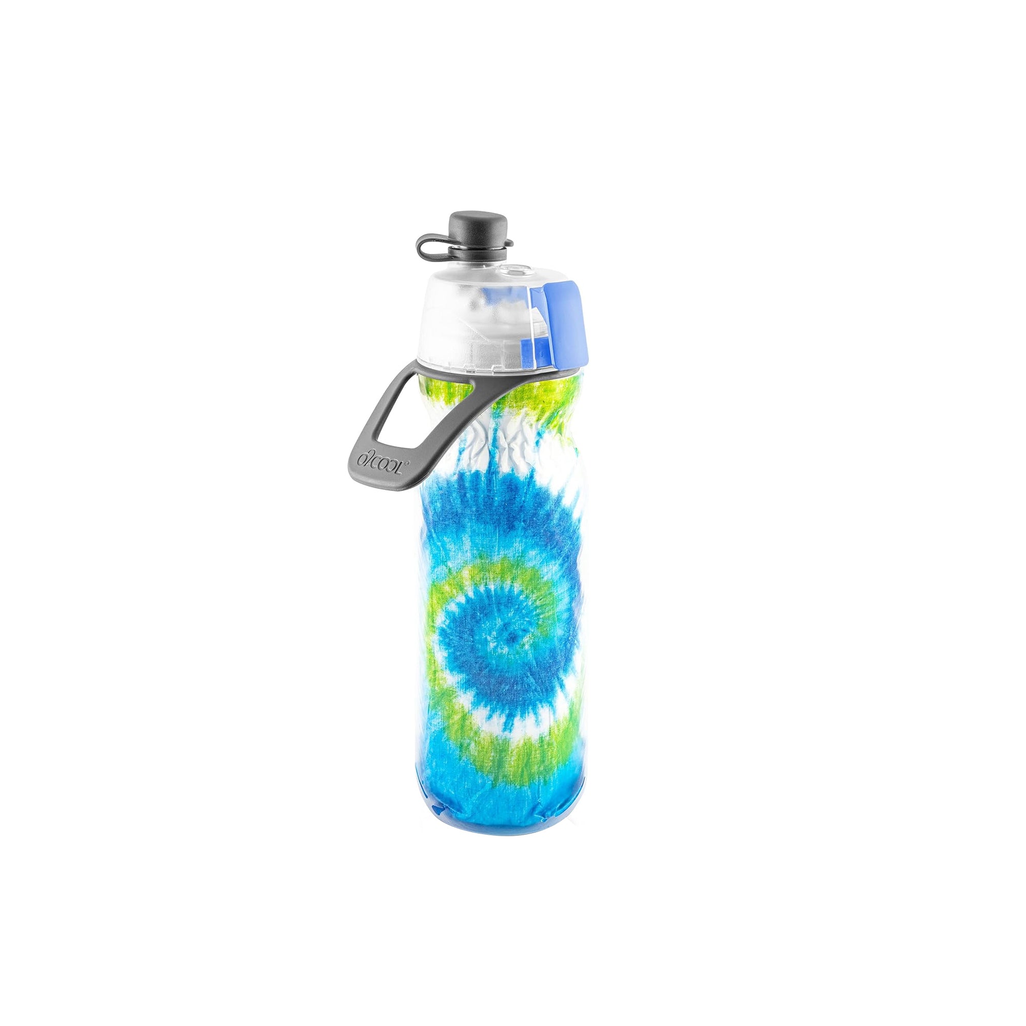 O2COOL Mist N Sip Misting Water Bottle 2 in 1 Mist and Sip No Leak Pull Top Spout Tie Dye Blue