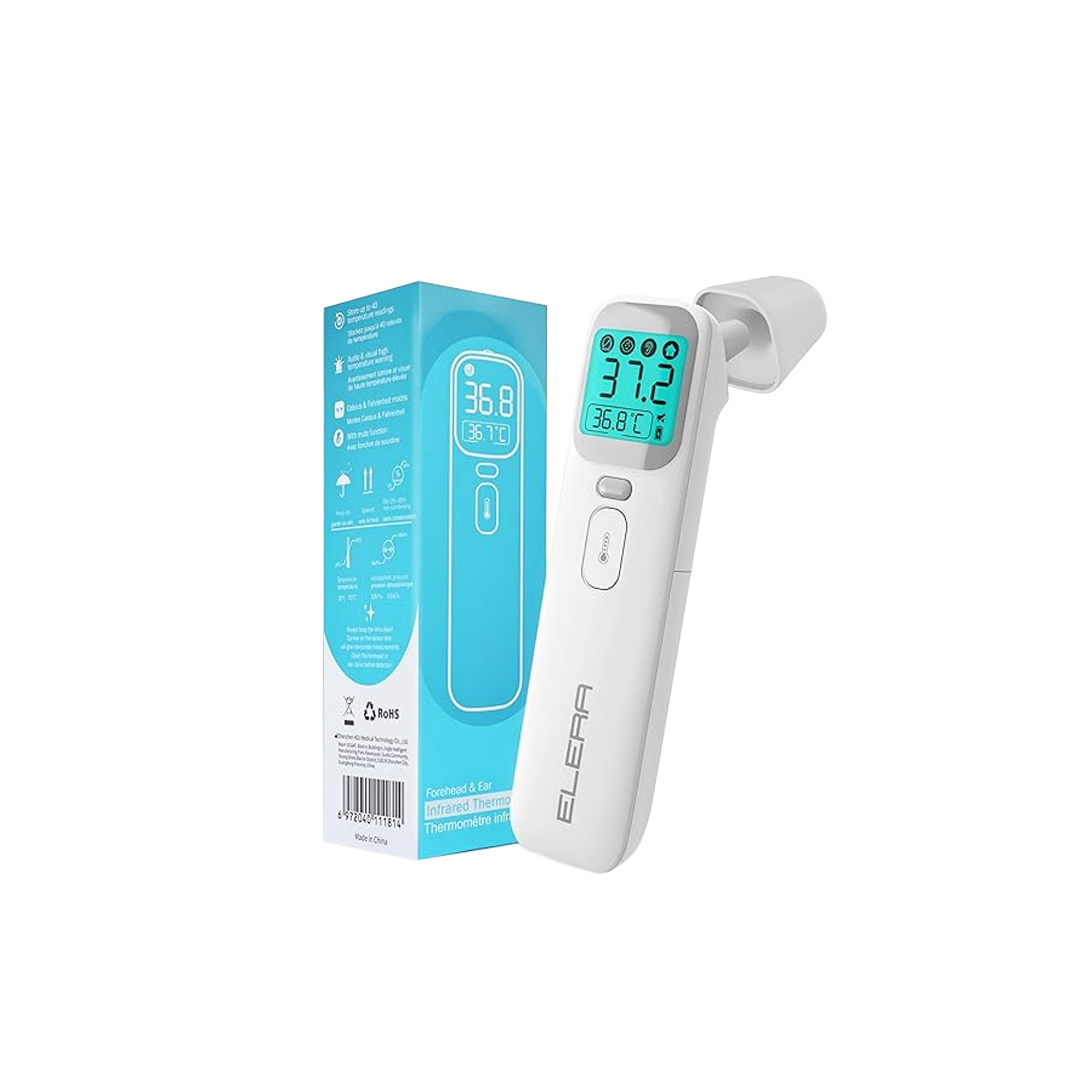 ELERA Ear and Forehead Thermometer Infrared Thermometer for Baby, Infant, Adults with Fever Alert and Memory Recall, 1 Second Reading