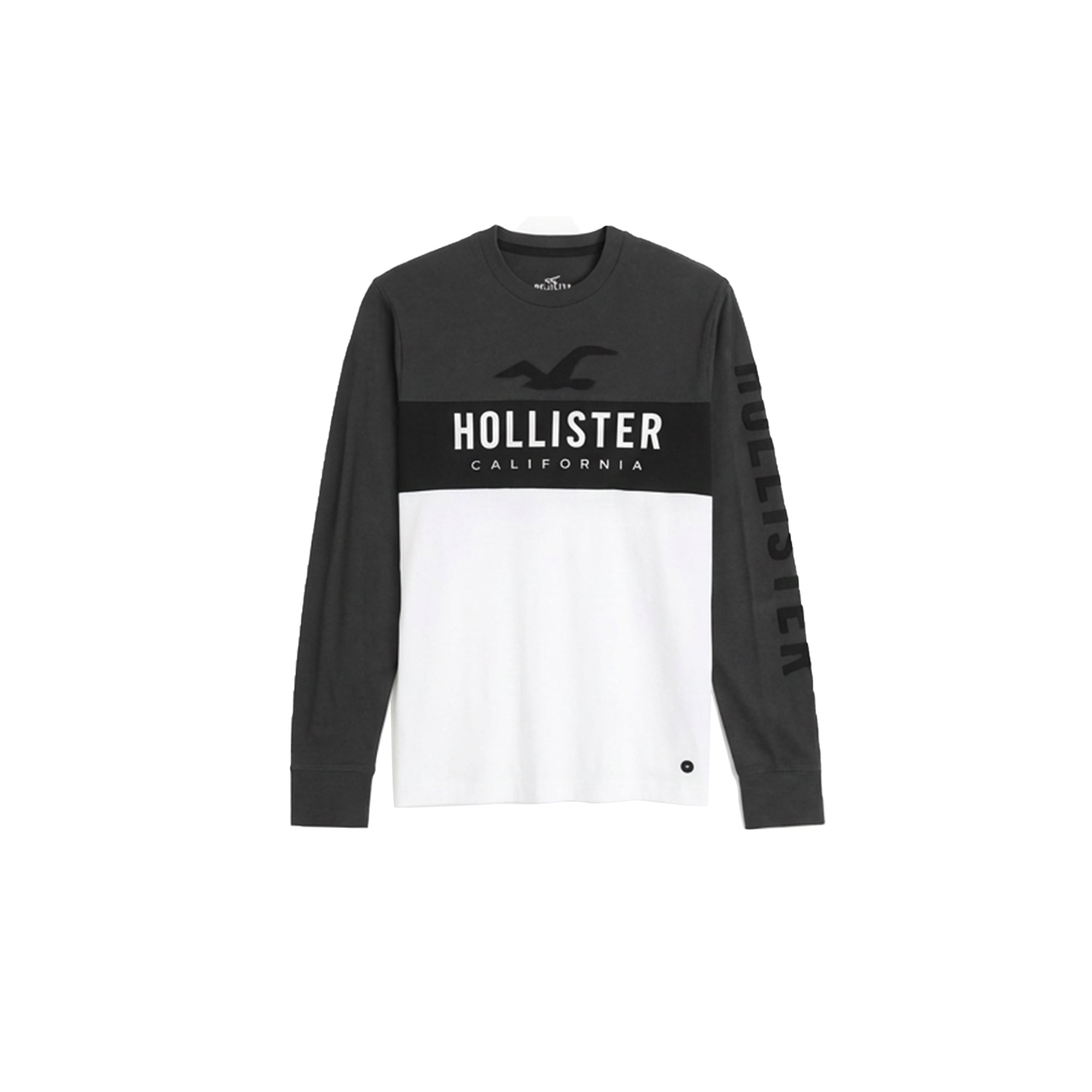 Hollister men’s long sleeve T-shirt round neck cotton black and white