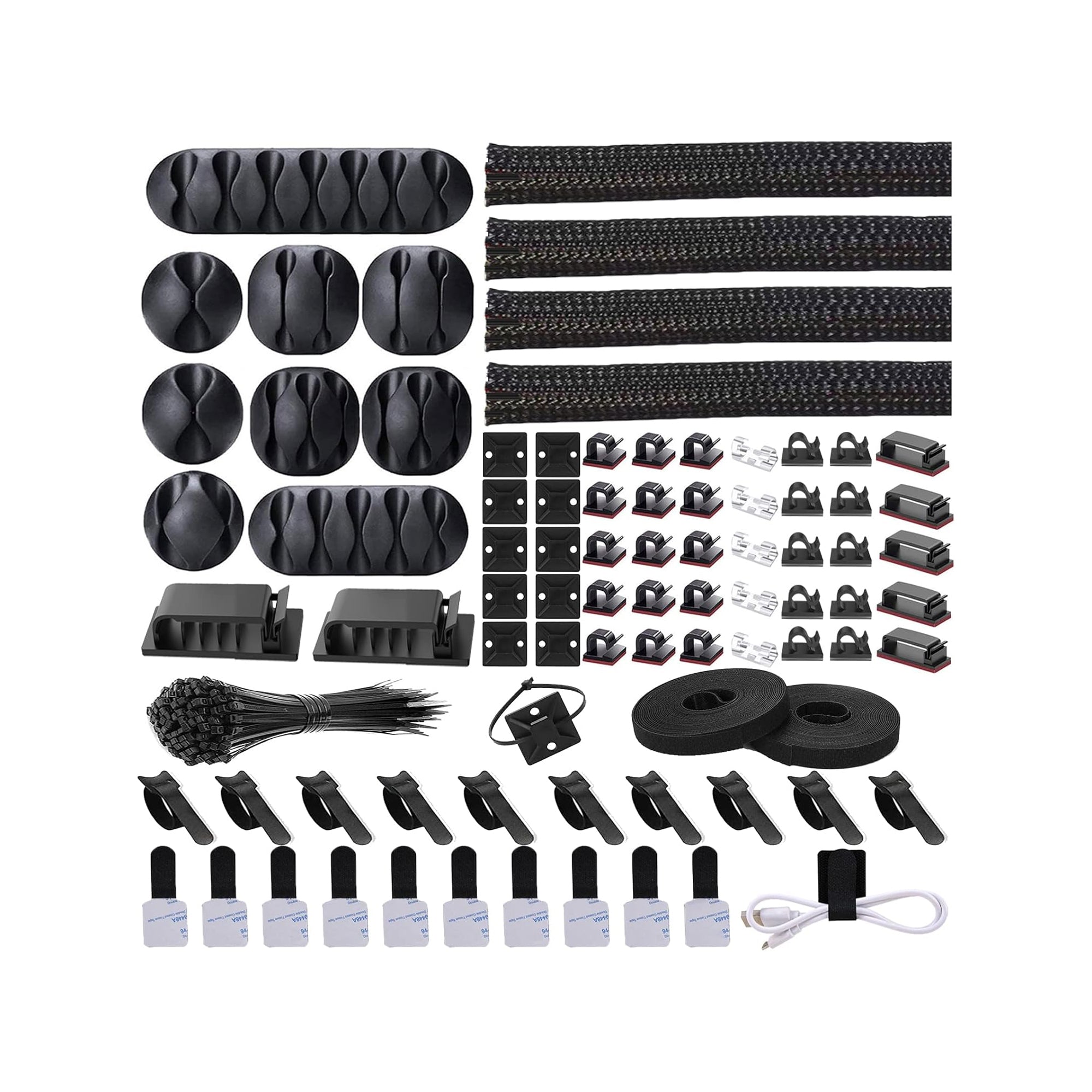 N NOROOCME طقم تنظيم إدارة السلك 4 كم كابل مقسم مع 41 حامل مشبك كابلات ذاتي اللصق، 10 قطع و2 رول ربطة عنق ذاتية اللصق و