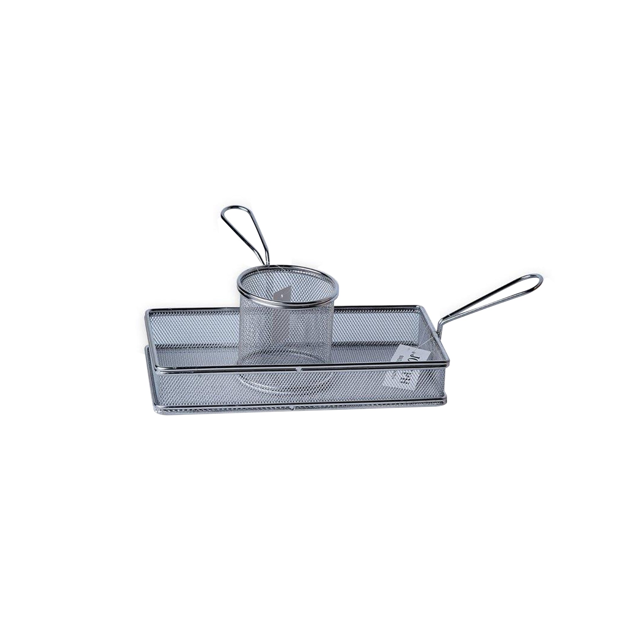 Silver Mesh Serving Basket Set for Fries Snacks and Sandwiches with Handle Tray and Fry Cup