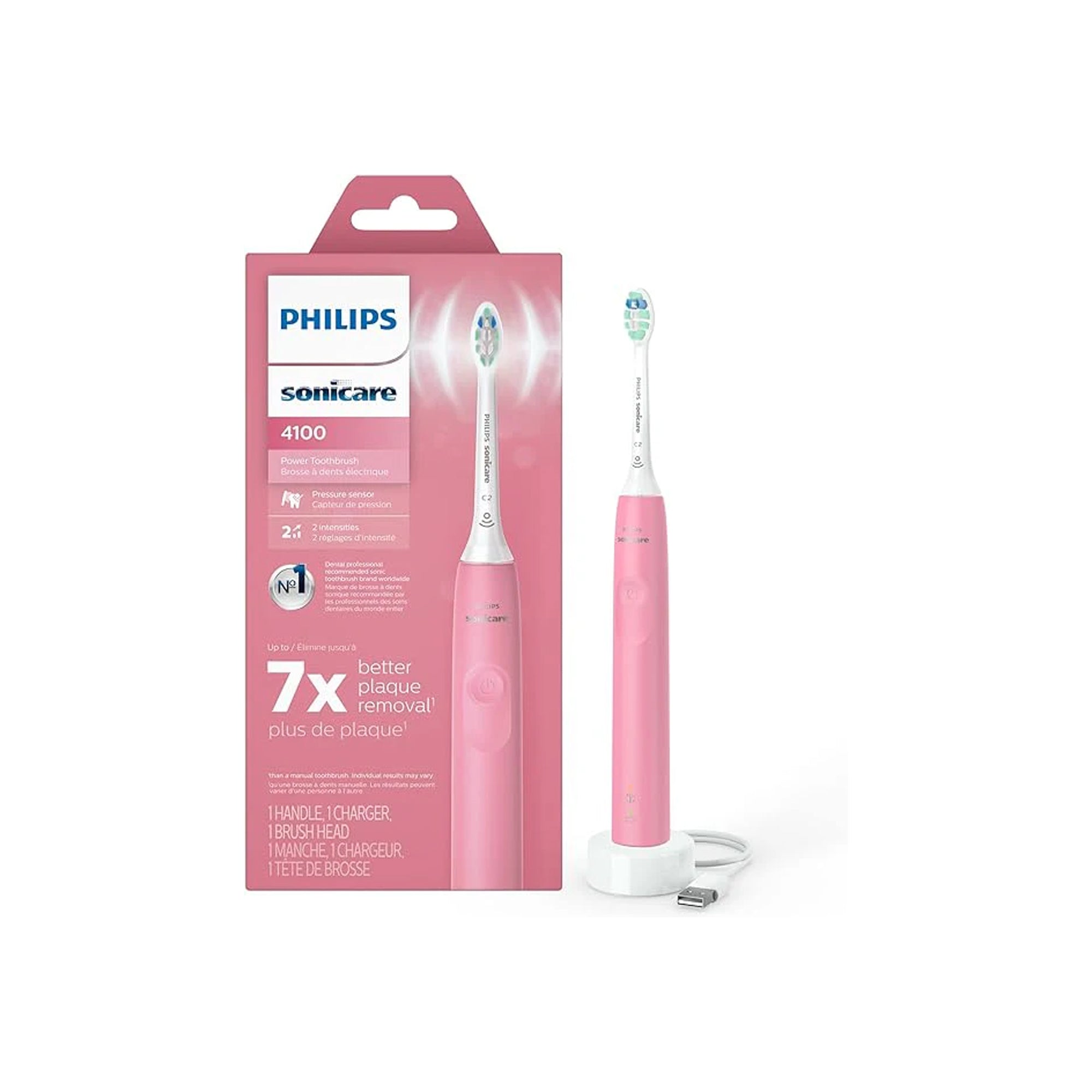 Philips Sonicare 4100 Power Toothbrush, Rechargeable Electric Toothbrush with Pressure Sensor, Deep Pink HX3681/26