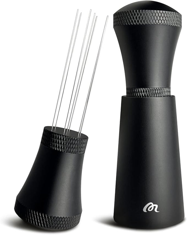 MICXNIC Wdt Tool, Aluminium Wdt Tool Espresso with Stand, Coffee Distributor with 7 0.3 mm Thick Stainless Steel Espresso Needle for Barista