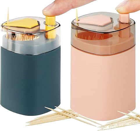 Boolygo 2PCS Toothpicks Holder Dispenser Set，Pop-Up Automatic Toothpick Holder Dispenser