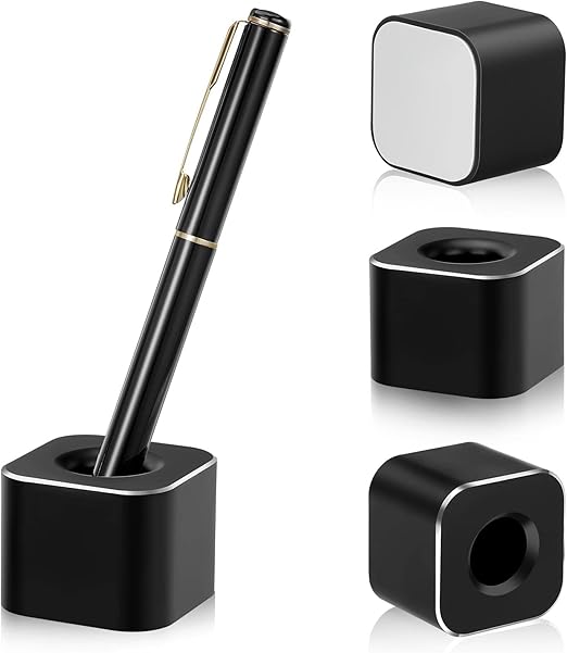 2 Pieces Metal Pen Stand Black Square Pen Holder Base Aluminum Student Desk Organizer Single Pen Holder for Desk Desktop Toothbrush Stand Ho