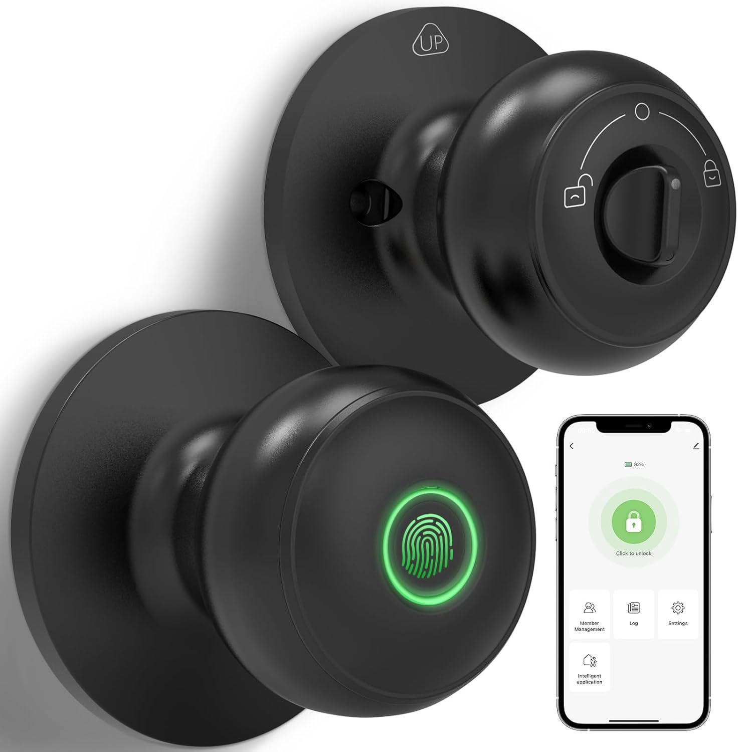 GeekTale Smart Door Knob, Fingerprint Door Lock Smart Lock Fingerprint Door BLACK