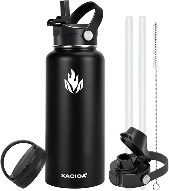 Stainless Steel Water Bottle, 950 ml / 1200 ml Vacuum Insulated Drinking Bottle, Leak-Proof with Straw Lid, BPA-Free Sports for Outdoor Camp