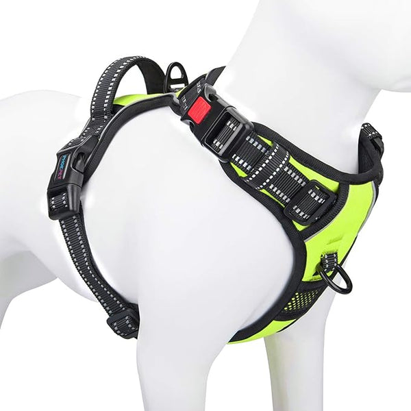 PHOEPET No Pull Dog Harness Medium Reflective Front Clip Vest with Handle,Adjustable 2 Metal Rings 3 Buckles ,[Easy to Put on & Take Off](M,