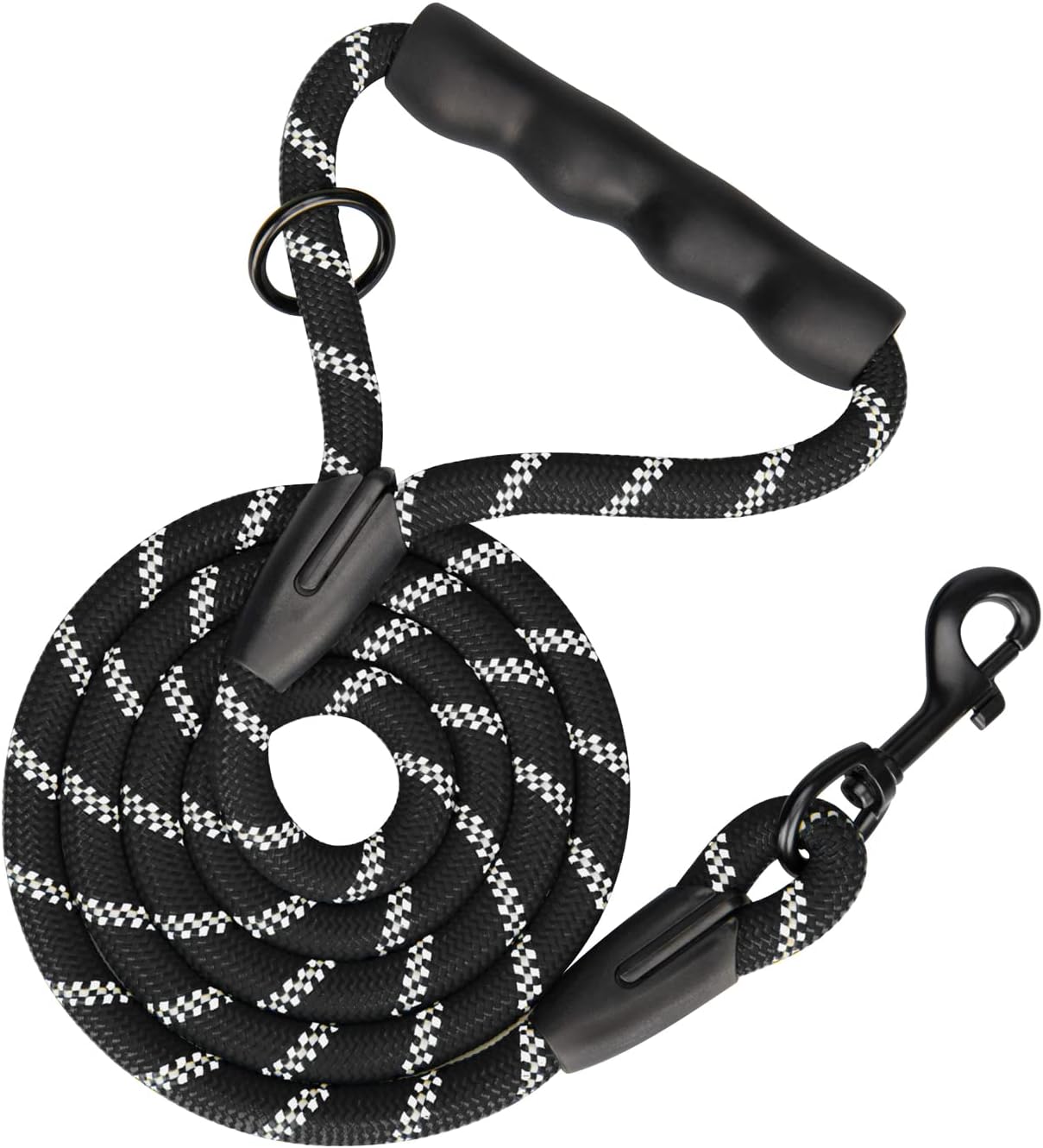 PHOEPET 5 Feet Dog Leash Reflective Heavy Duty Padded Rubber Handle 360° (Black)
