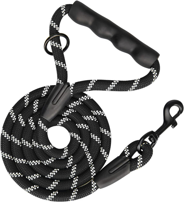 PHOEPET 5 Feet Dog Leash Reflective Heavy Duty Padded Rubber Handle 360° (Black)