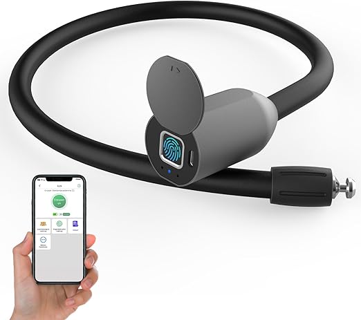 Lock Fingerprint, Eseesmart Bicycle Lock with Fingerprint App, Waterproof Bicycle Lock High Security, 12 mm Cable 420 mm Length for Bicycle,