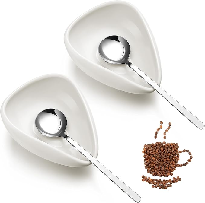 4-Piece Ceramic Coffee Spoon Rest Set Small Teaspoon & Stirrer Holder for Coffee Bar and Coffee Station