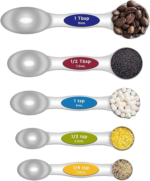 KUFUNG Kitchen Stainless Steel Baking Measuring Spoon &Cups Set for Dry or Liquid (5 pcs, Mixed Color)