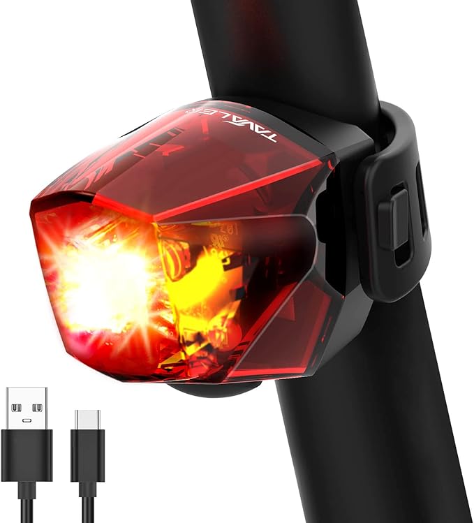 Tavaler Bicycle Rear Light USB-C Rechargeable Battery Bicycle Rear Lights LED Rear Light Bicycle Battery StVZO Approved IPX4 Waterproof Bicycle Light Rear for Road Bike MTB