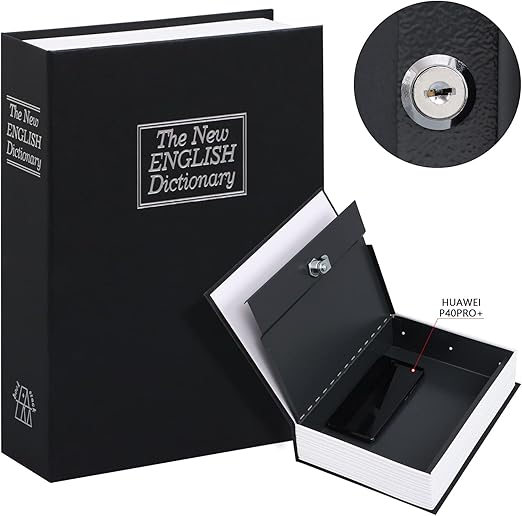 KYODOLED 10.5Inch Book Safe with Key Lock,Extra Large Portable Metal Safe Box, Dictionary Diversion,Secret Book Hidden Safe,10.5" x 7.8" x 2.6" Black Extra Large