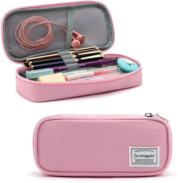 FUXINGYAO Pink Pencil Case Multi Slot Pouch Portable Bag for School and Office