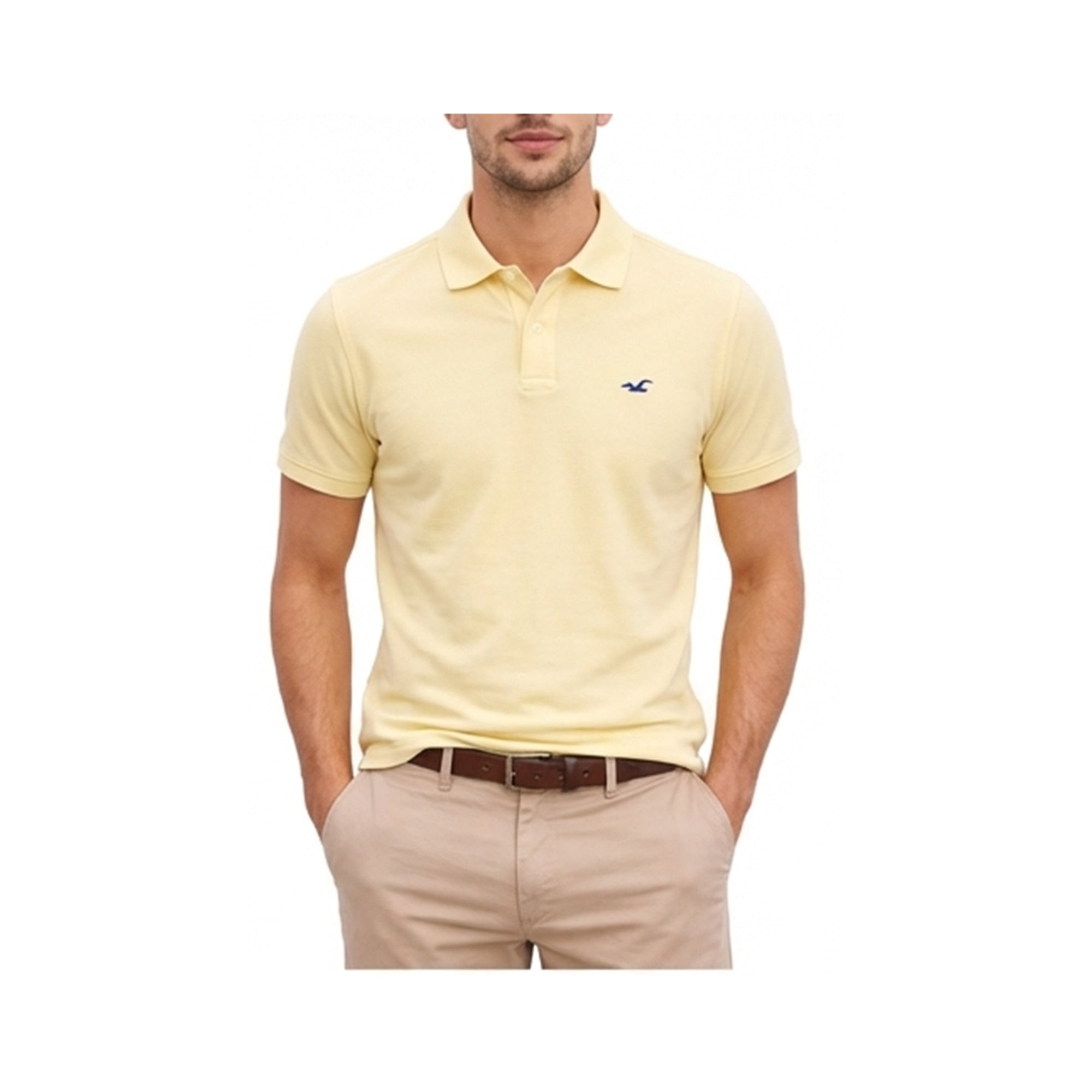 Hollister Men's Advanced Stretch Flex Pique Polo Shirt Short Sleeve Light Yellow