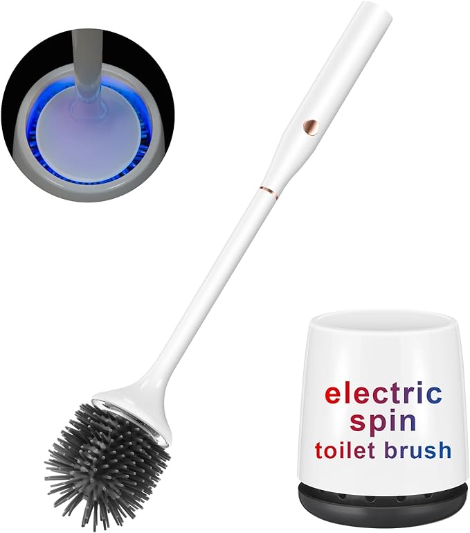 Ratolo Electric Toilet Brush,Silicone Toilet Brush,Toilet Bowl Brush and Holder Set with Ventilated Holder,Toilet Brush, Floor Standing, Wall Mounted Without Drillingï¼ŒRechargeable