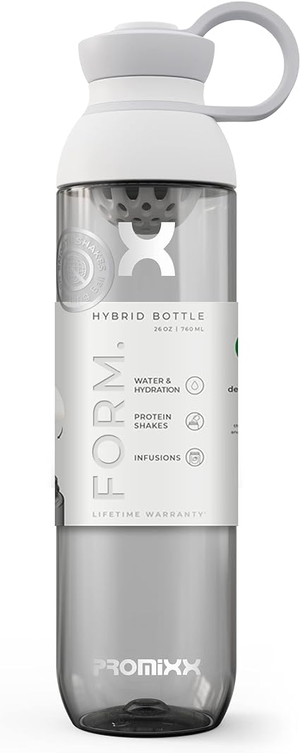 Promixx FORM Water Bottle - Premium Large Water Bottles for Shakes Infusions and Hydration - Lifetime Durability, Leakproof Sports Water Bottle BPA Free - 760ml / 26oz (White)