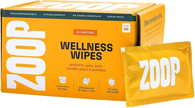 ZOOP Dog Wipes - Pet Grooming/Bath Wipes for Dogs & Cats - Cleans & Eliminates Whole-Body Odor from Eyes, Ears to Paws and Butt | Fragrance-