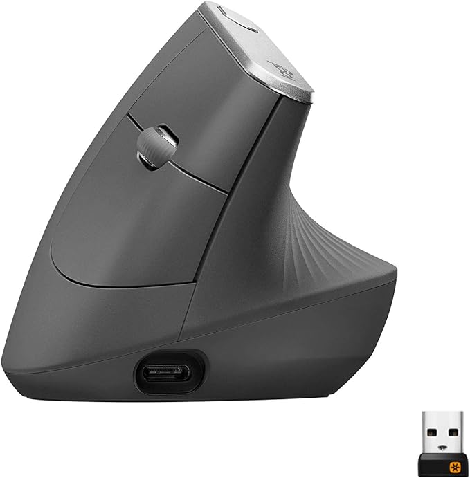Logitech Mx Vertical Ergonomic Wireless Mouse, Multi-Device, Bluetooth Or 2.4Ghz Wireless With Usb Unifying Receiver, 4000 Dpi Optical Track