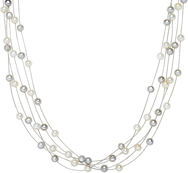 Valero Pearls Sterling Silver 925 rhodium-plated Ladies Necklace with Freshwater cultured pearls white grey 00400320