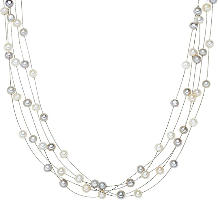 Valero Pearls Sterling Silver 925 rhodium-plated Ladies Necklace with Freshwater cultured pearls white grey 00400320