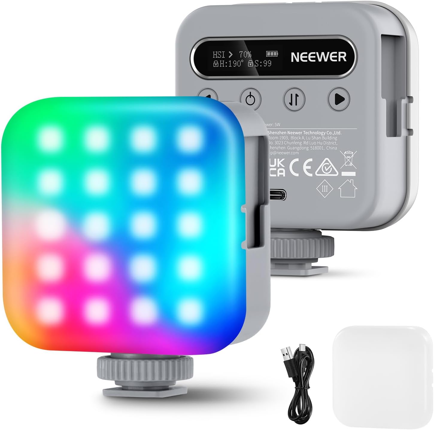 NEEWER Magnetic RGB Video Light, 360° Full Color Mini LED Camera Light