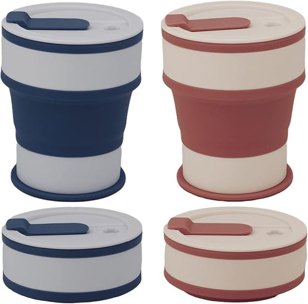silicone collapsible coffee cup, travel camping cup, cup cover sealed, 18 oz, folded only 2 in (blue+purple) 2 pcs