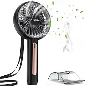 VKUSRA Handheld Fan, Portable Mini Fan with 4 Wind Speeds and 15?° Rotating Design, Electric Rechargeable USB Fan for Travel, Office, Home