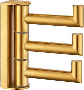Angle Simple 3 Arms Towel Rack Brushed Gold 304 Stainless Steel Swivel Triple Towel Holder Wall Mount