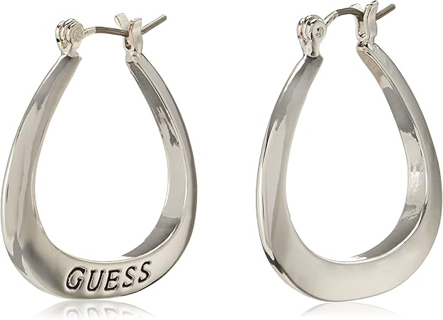 أقراط GUESS Basic صغيرة بيضاوية الشكل بشعار، معدنية 