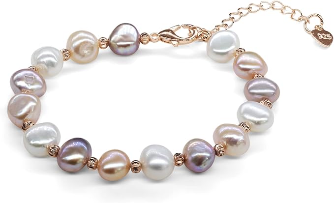 ZEN LIFE® Genuine Freshwater Pearl Bracelet Women's 8 mm Cultured Pearls Rose Gold Look Brand Quality Berlin, Stone