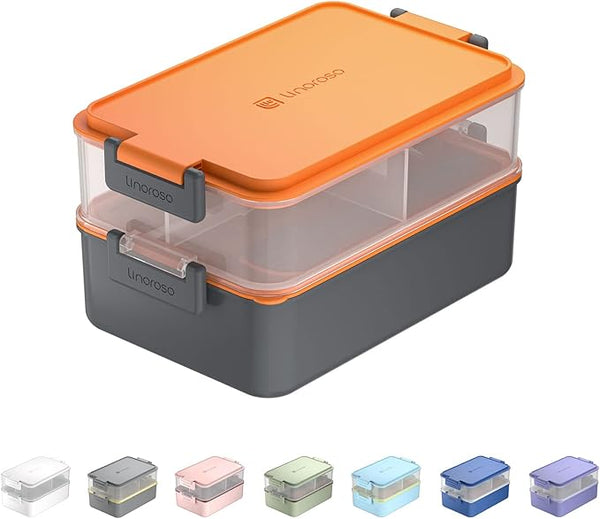 Linoroso Stackable Bento Box Lunch Box for Adults, Fulfils Everything You Need on the Go for Food, Salad and Snack Box, Premium Bento Lunch