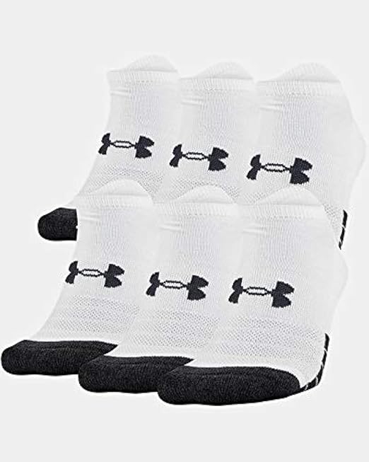 Under Armour Unisex UA Performance Tech No Show Socks 6-Pack LG White