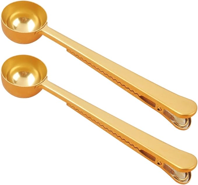 Stainless Steel Coffee and Tea Scoop with Bag Clip，Great for Measuring Coffee, Tea，Protein Powder, Instant Drinks and More, 2Pcs Perfect Cof