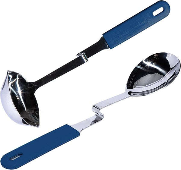Souper Cubes + Lori Greiner No Mess Silicone Handle Stainless Steel Ladle and Serving Spoon Set - Kitchen Utensils for Cooking and Serving -