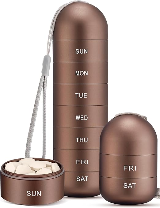 Zannaki Metal Moisture Proof Weekly Pill Organizer, Stackable Aluminum Alloy BPA Free Travel Hiking 7 Day Pill Box Case Waterproof and Large