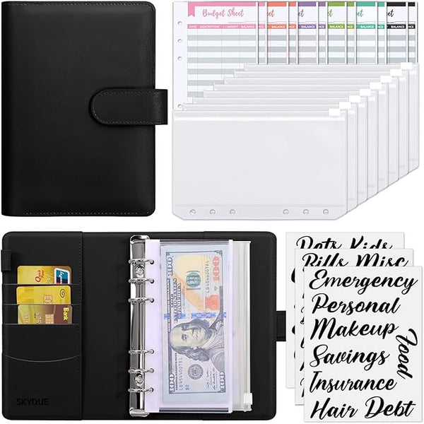 SKYDUE Budget Binder with Cash Envelopes & Expense Budget Sheets,Money Organizer for Cash,Budget Planner with 8 Pcs Cash Envelopes for Budge