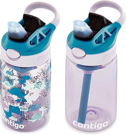 Contigo Kids Water Bottle with Redesigned AUTOSPOUT Straw, 14 oz., Dinos, 2-Pack