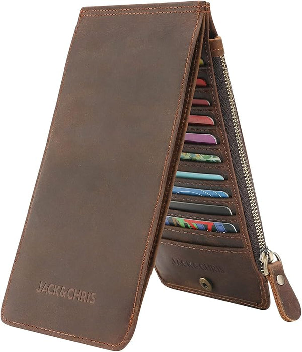 Jack&Chris Leather Multi Card Organizer Wallet Credit Card Holder Thin Wallet with Zipper Pocket,MBNM026 (Dark Brown)