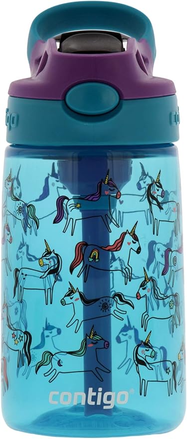 Contigo Aubrey Kids Cleanable Water Bottle 14oz Unicorns Silicone Straw Spill Proof Lid Dishwasher Safe