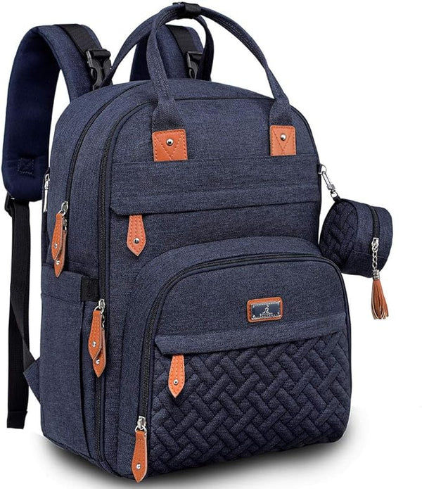 BabbleRoo Baby Changing Bag Backpack, Nappy Changing Back Pack Diaper Bags with Changing Mat & Pacifier Holder for Mom & Dad (Navy Blue)