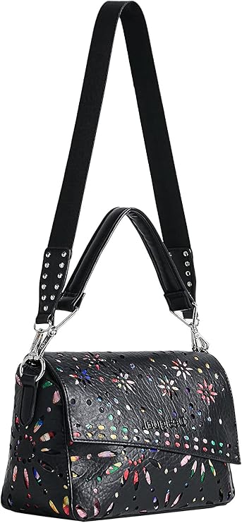 Desigual Die-Cut Sling Bag Black Floral Print