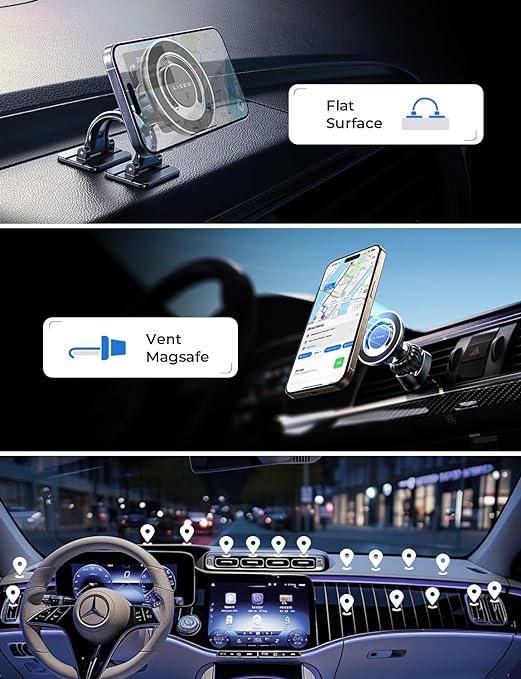 LISEN MagSafe Car Mount Strong Magnetic Dashboard Phone Holder Hands Free for iPhone 14 Pro Plus 13 12 Wireless Black