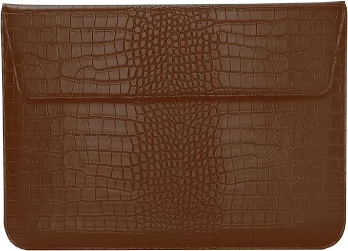 MOSISO Laptop Sleeve Compatible with MacBook Air 13 M2 A2681 M1 A2337 A2179 A1932/Pro 13 M2 M1 A2338 A2251 A2289 A2159 A1989 A1706 A1708, Crocodile Grain PU Leather Flap Style Case Bag, Brown