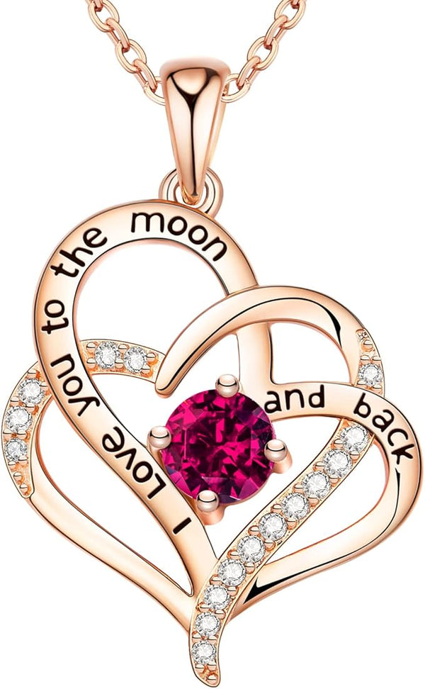 NEWNOVE I Love You Heart Necklaces for Women 925 Sterling Silver with Birthstone Zirconia,Christmas Anniversary Birthday Mothers Day Jewelry